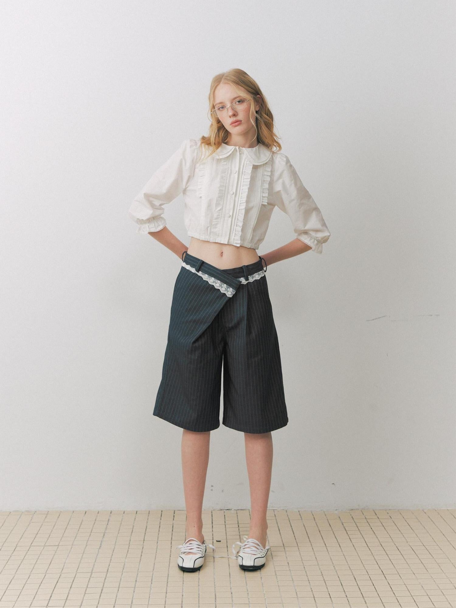 DeleteEx Comfortable Casual Wide Leg Mid Low Waist Women Gray Soft Mid-Length Shorts