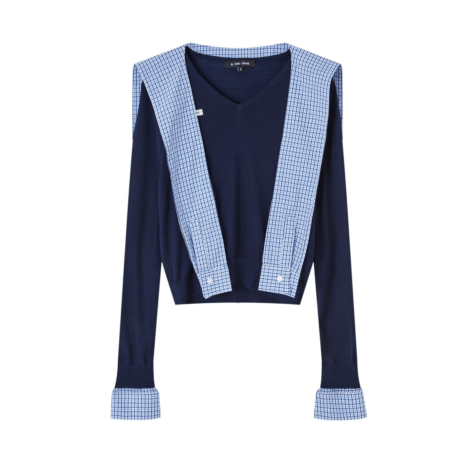 SOMESOWE_Lyocell_V-neck_Colorblock_Patchwork_Loose_Casual_Women_Long_Sleeve_T-Shirts_MISSTT