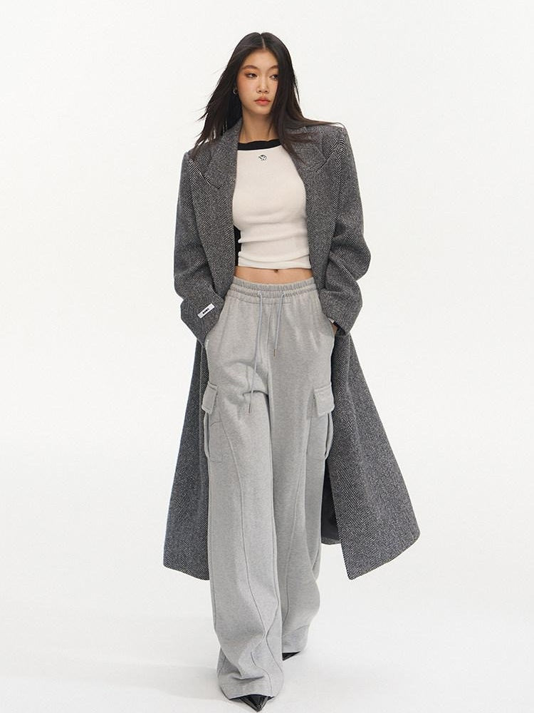 NAWSNOTAWEAR Herringbone Wool Blend Loose Fit Blazer Collar Women Single Breasted Wool Coats