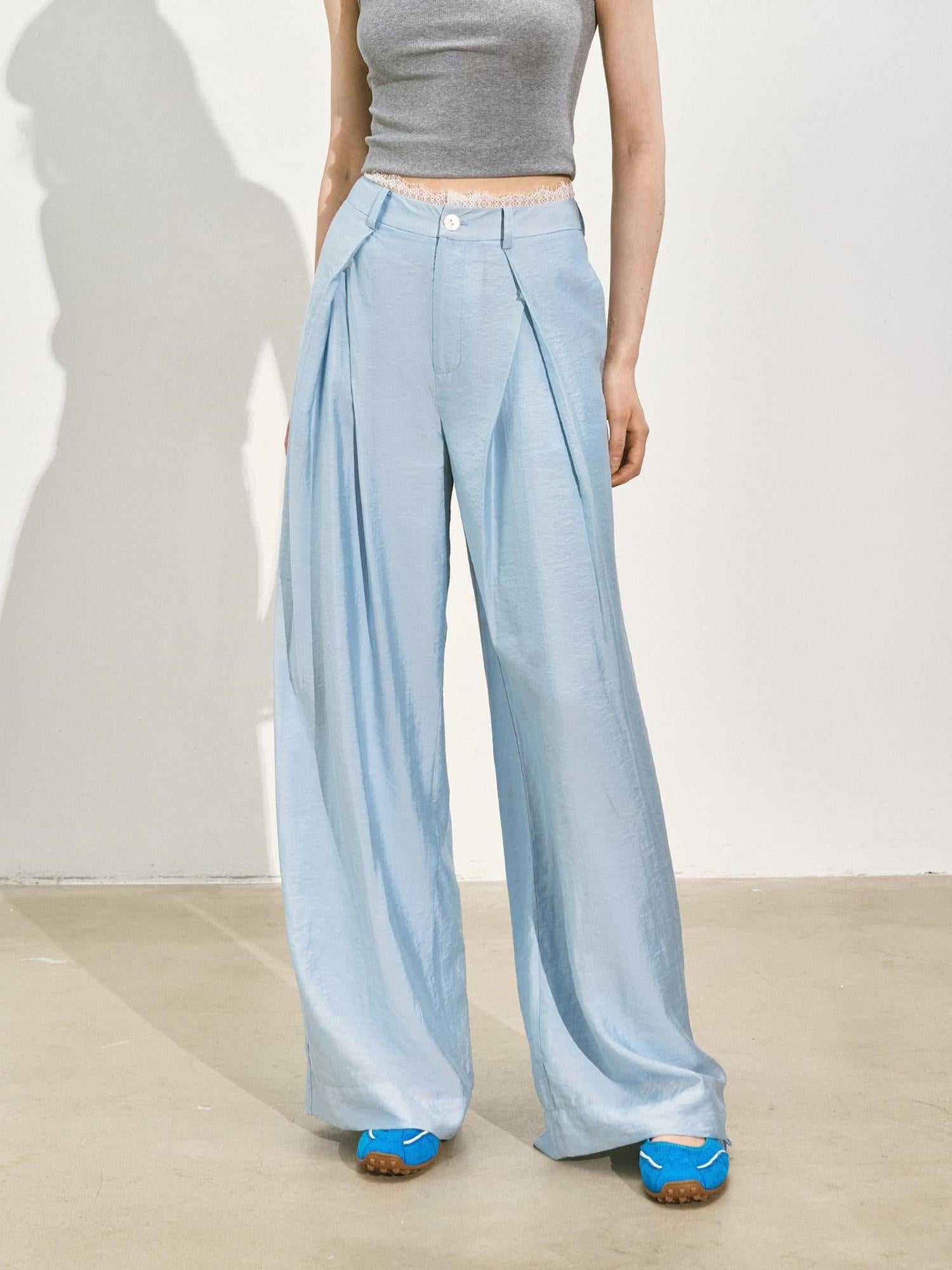 SOMESOWE Pleated Natural Waist Button Fly Women Regenerated Cellulose Straight Pants
