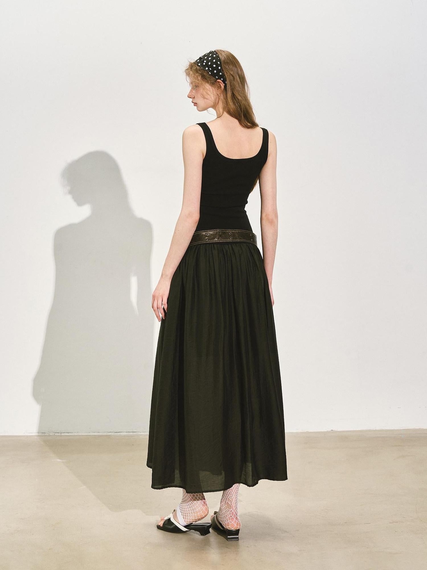 SOMESOWE Elegant Cotton Sleeveless U Neck A Line Black Women Work Date Travel Maxi Dresses
