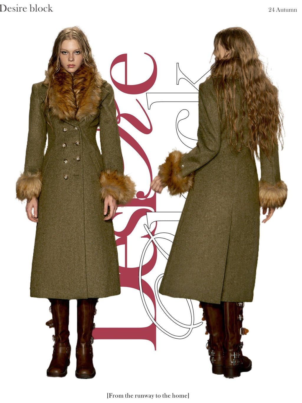 DeleteEx Wool Blend Vintage Commuter Double Breasted Midlength Yellow Green Wool Coats