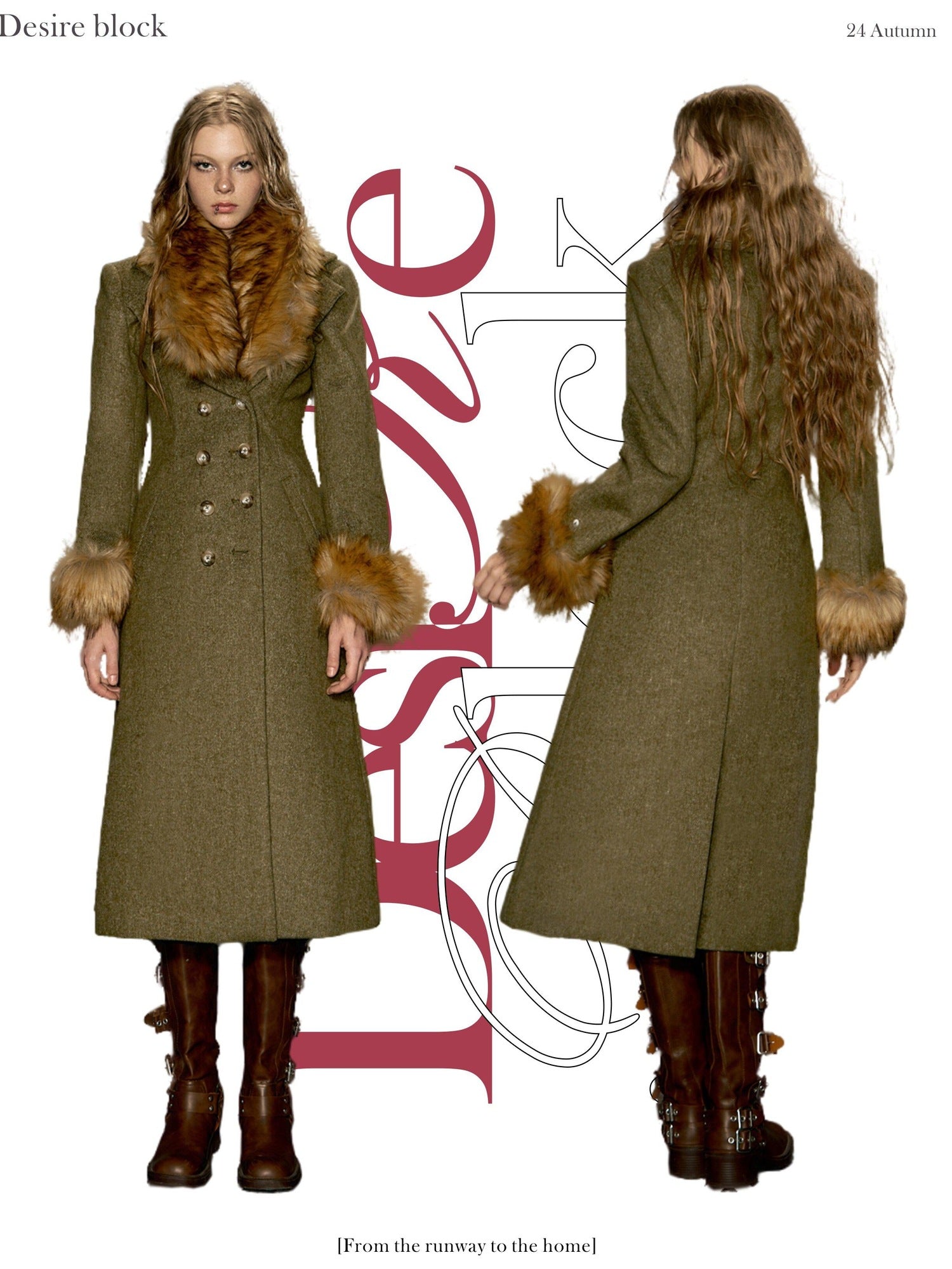 DeleteEx Wool Blend Vintage Commuter Double Breasted Midlength Yellow Green Wool Coats