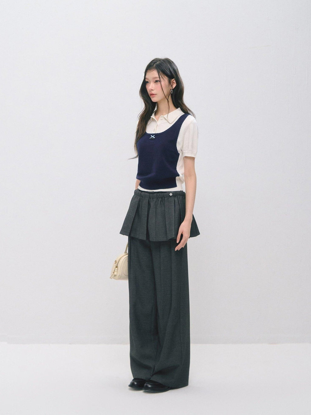 SOMESOWE Plaid Pockets Relaxed Natural Waist Elastic Women Polyester Blend Wide Leg Pants