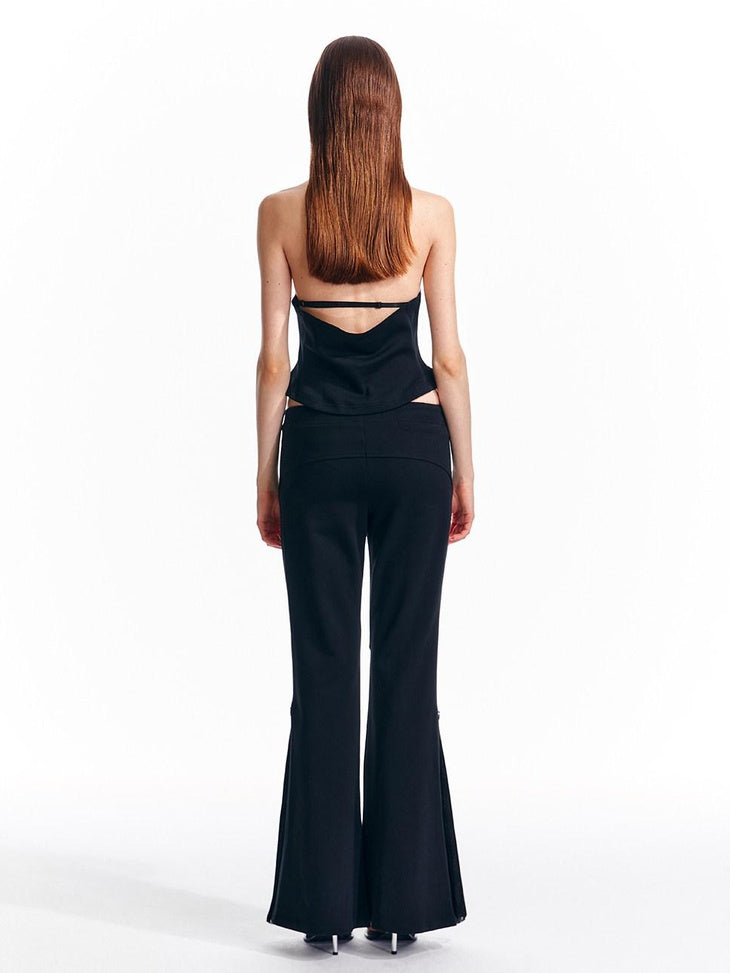 ALINNVSTUDIO Sleek Low Rise Straight To Flare Original Black Gray Flare Hem Flared Pants