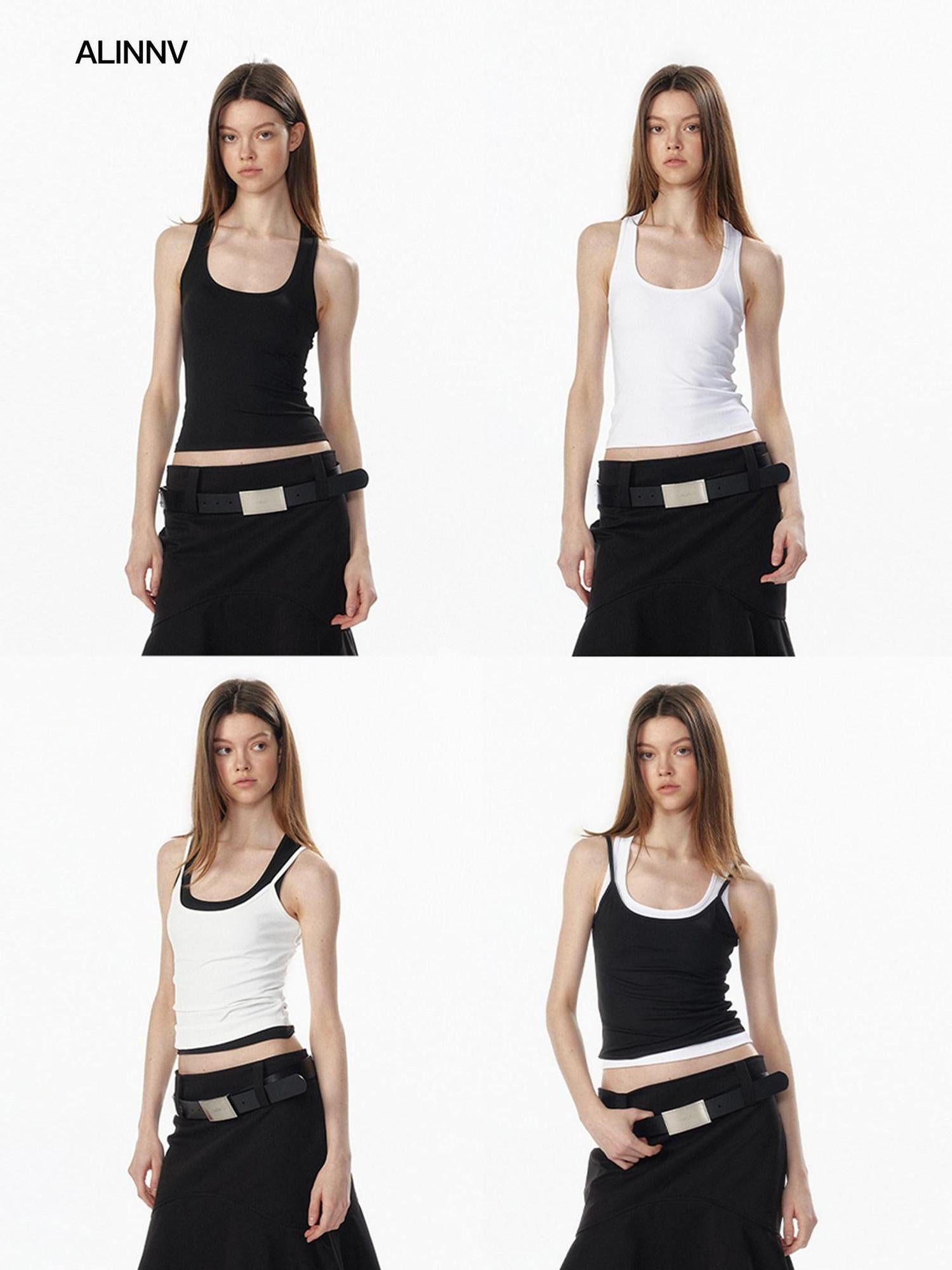 ALINNVSTUDIO Waist Defining Cropped U Neck Racerback Women No Padding Basic Tank Tops