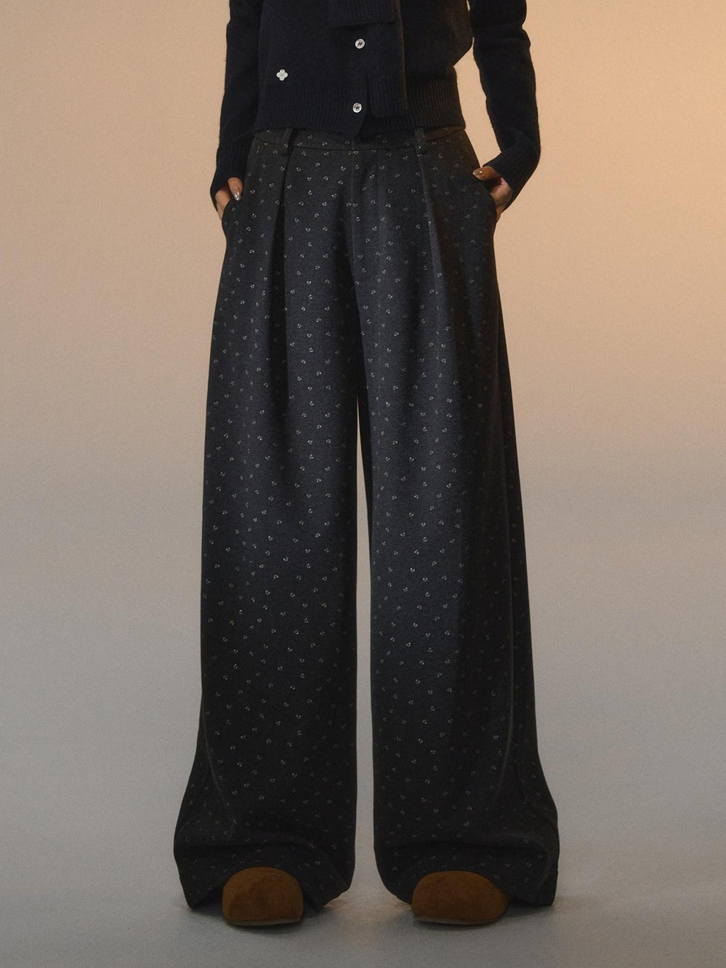 SOMESOWE Original Plaid Pocket Loose Natural Waist Button Women Wide Leg Straight Pants