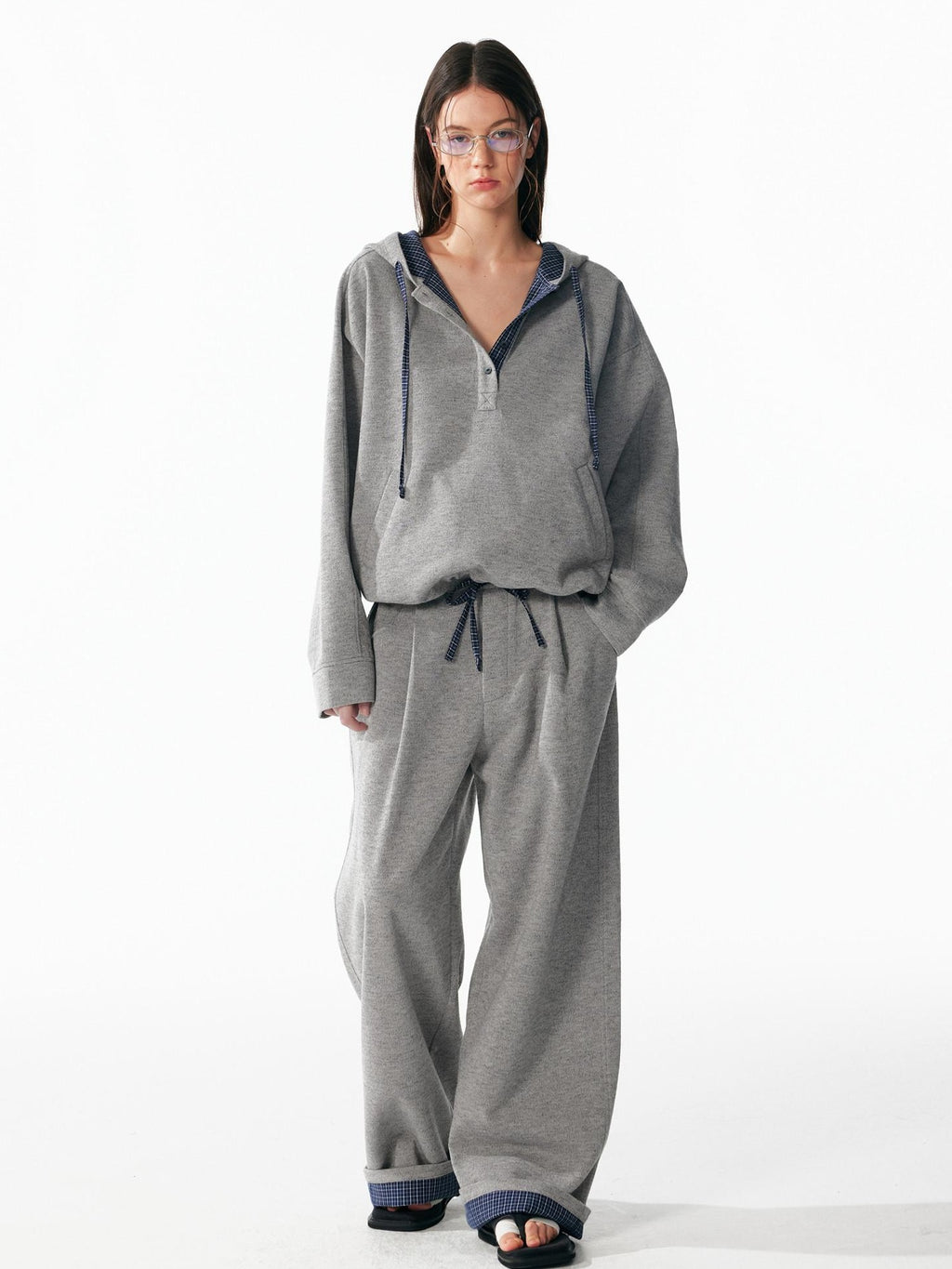 ALINNVSTUDIO Soft Brushed Relaxed Fit Grey Hoodie Jogger Casual Athleisure Top & Pants Sets