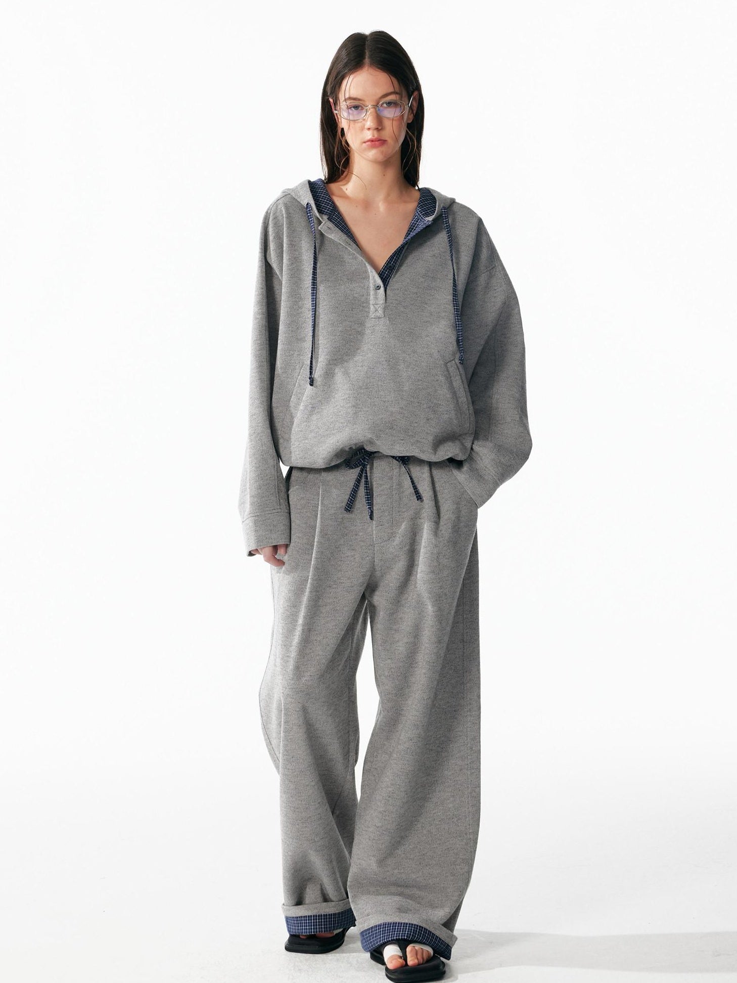 ALINNVSTUDIO Soft Brushed Relaxed Fit Grey Hoodie Jogger Casual Athleisure Top & Pants Sets