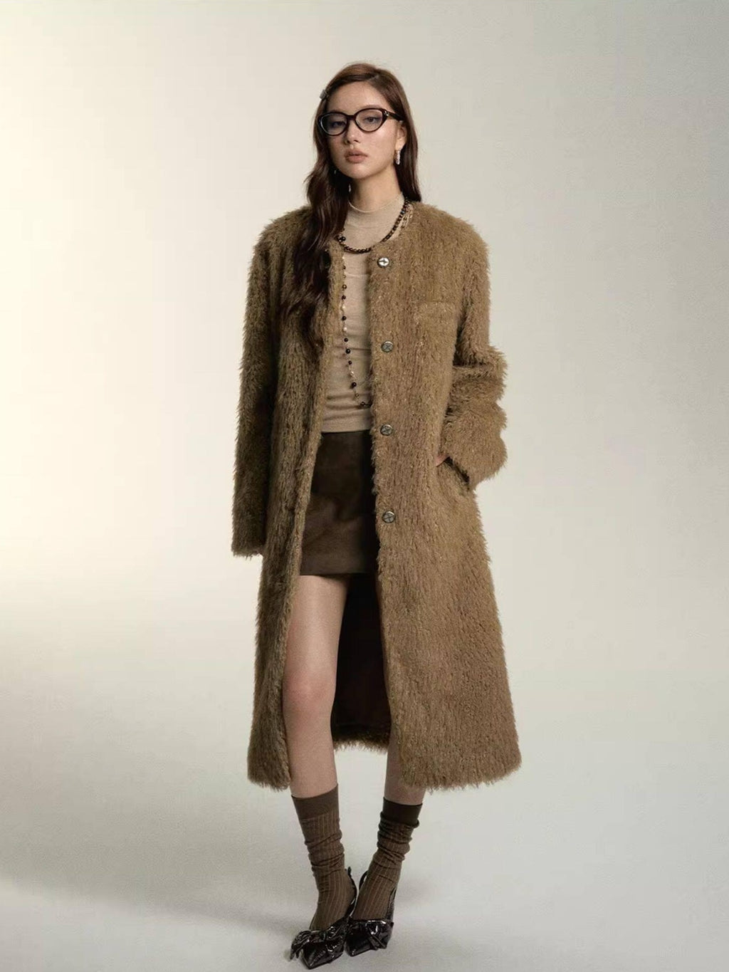 SOMESOWE Versatile Button Front Lapel Relaxed Fit Commuter Solid Khaki Long Coats
