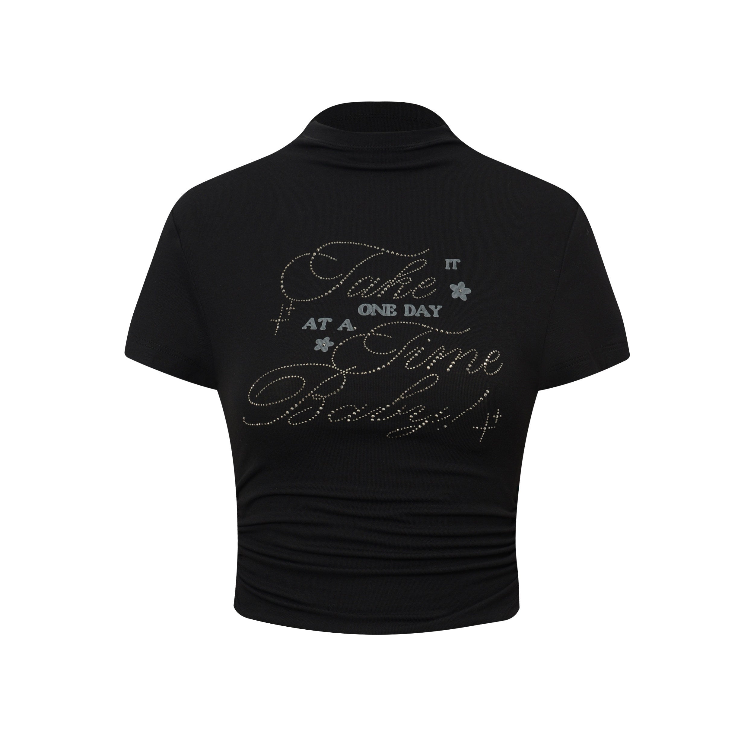 DeleteEx_Ruched_Cotton_Slim_Fit_Office_Ready_Short_Sleeve_Crew_Neck_Women_Basic_Crop_Tops_MISSTT