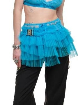 1JINN STUDIO Pleated Puff Solid Mid Waist Loose Fit Girly Polyester Mini Skirts