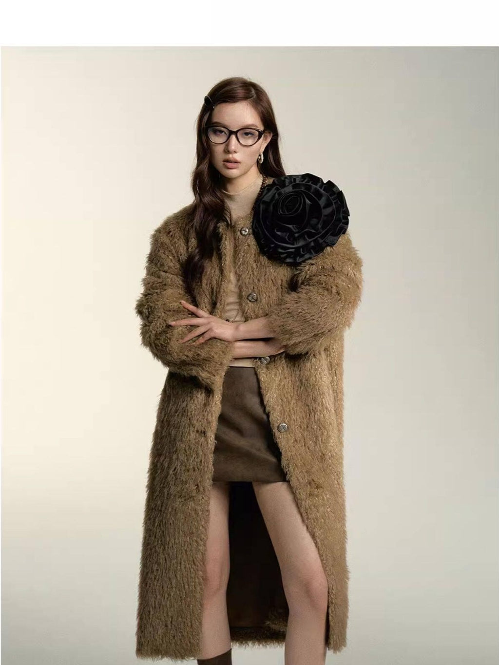 SOMESOWE Versatile Button Front Lapel Relaxed Fit Commuter Solid Khaki Long Coats