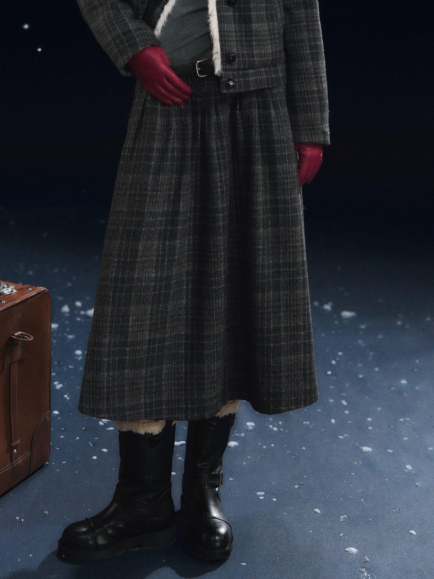 SOMESOWE Plaid Patchwork Oversized Jacket Loose Button Front Women Top & Skirt Sets