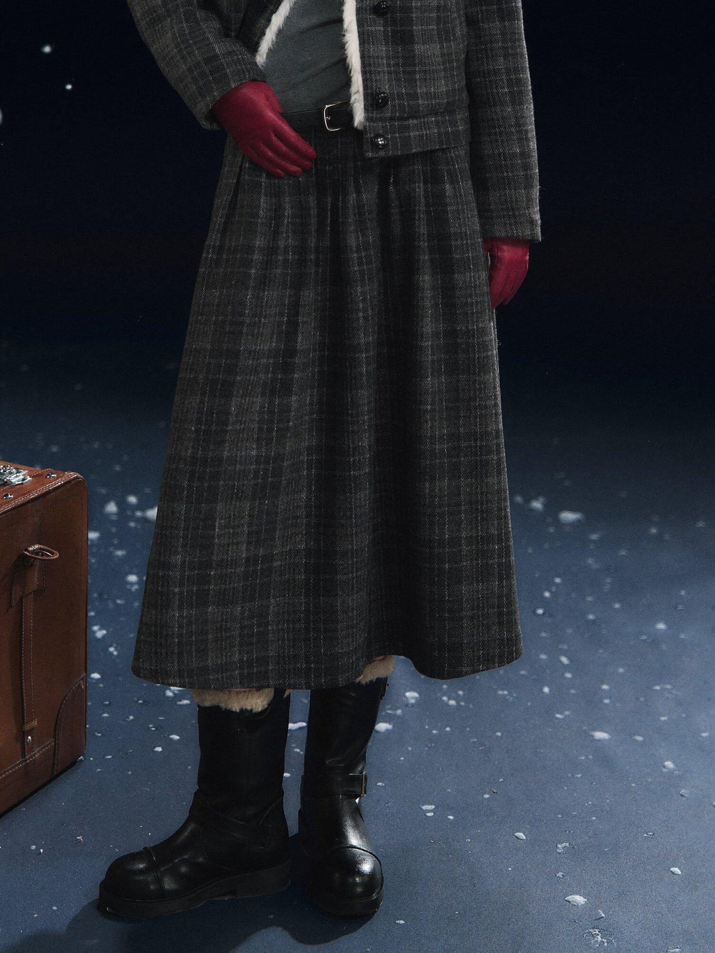SOMESOWE Plaid Patchwork Oversized Jacket Loose Button Front Women Top & Skirt Sets