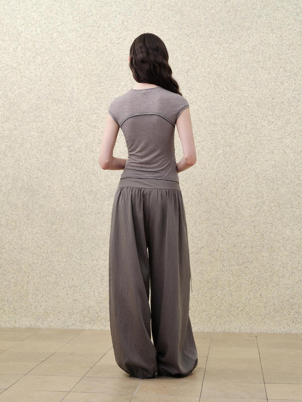 someonesometimes Soft Modal Loose Lantern Natural Waist Button Smoky Grey Wide Leg Pants
