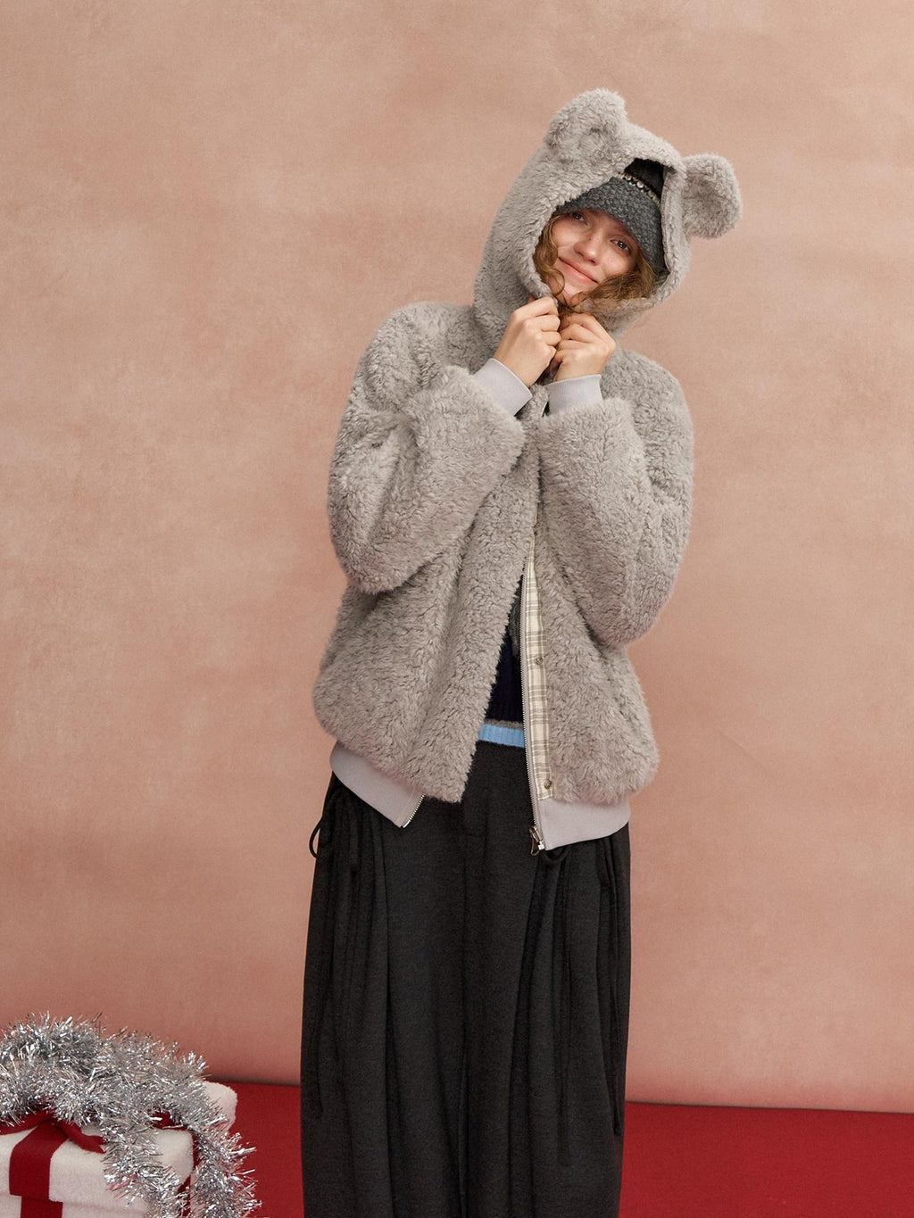 SOMESOWE Warm Hooded Plaid Zipper Regular Fit Women Duck Down Insulated Wool Coats