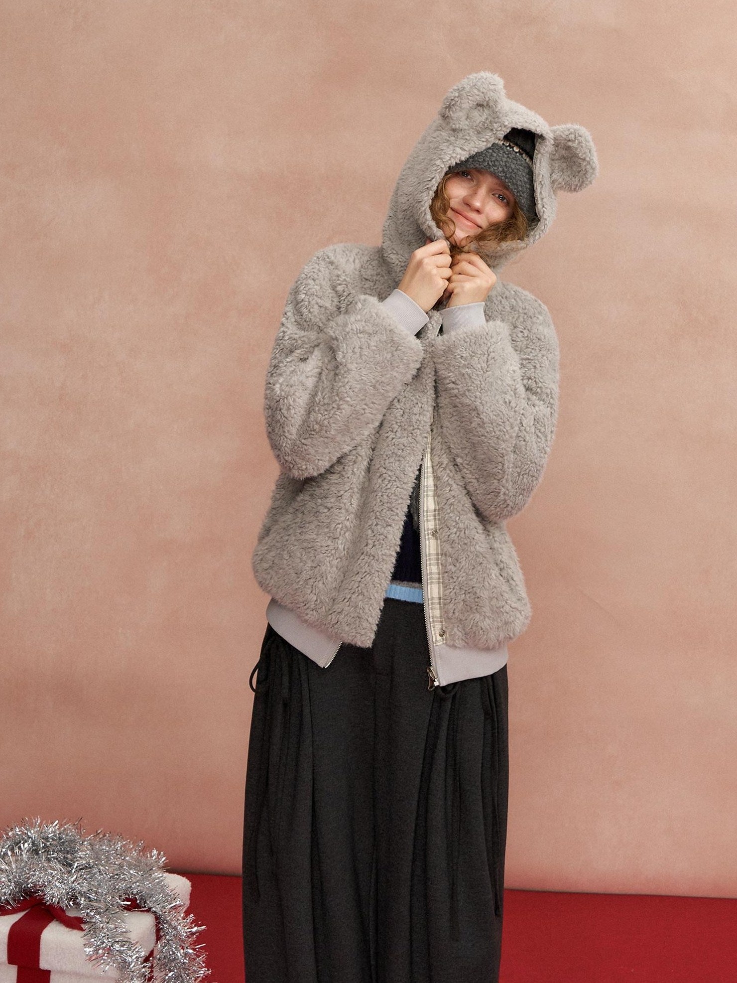 SOMESOWE Warm Hooded Plaid Zipper Regular Fit Women Duck Down Insulated Wool Coats