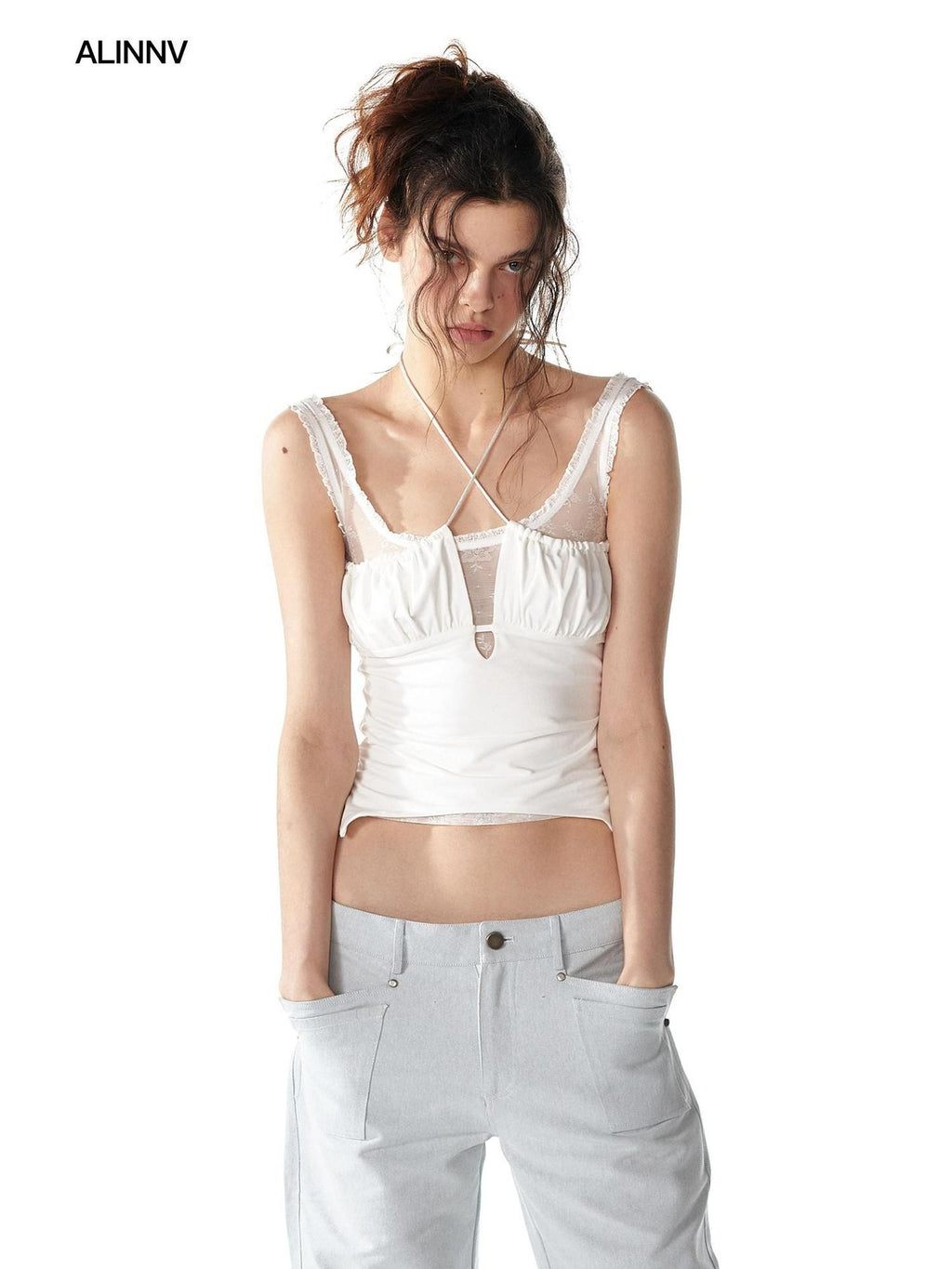ALINNVSTUDIO Ultra Soft Modal Stretch Lace Trim Slim Fit Short Pullover Women Camisoles