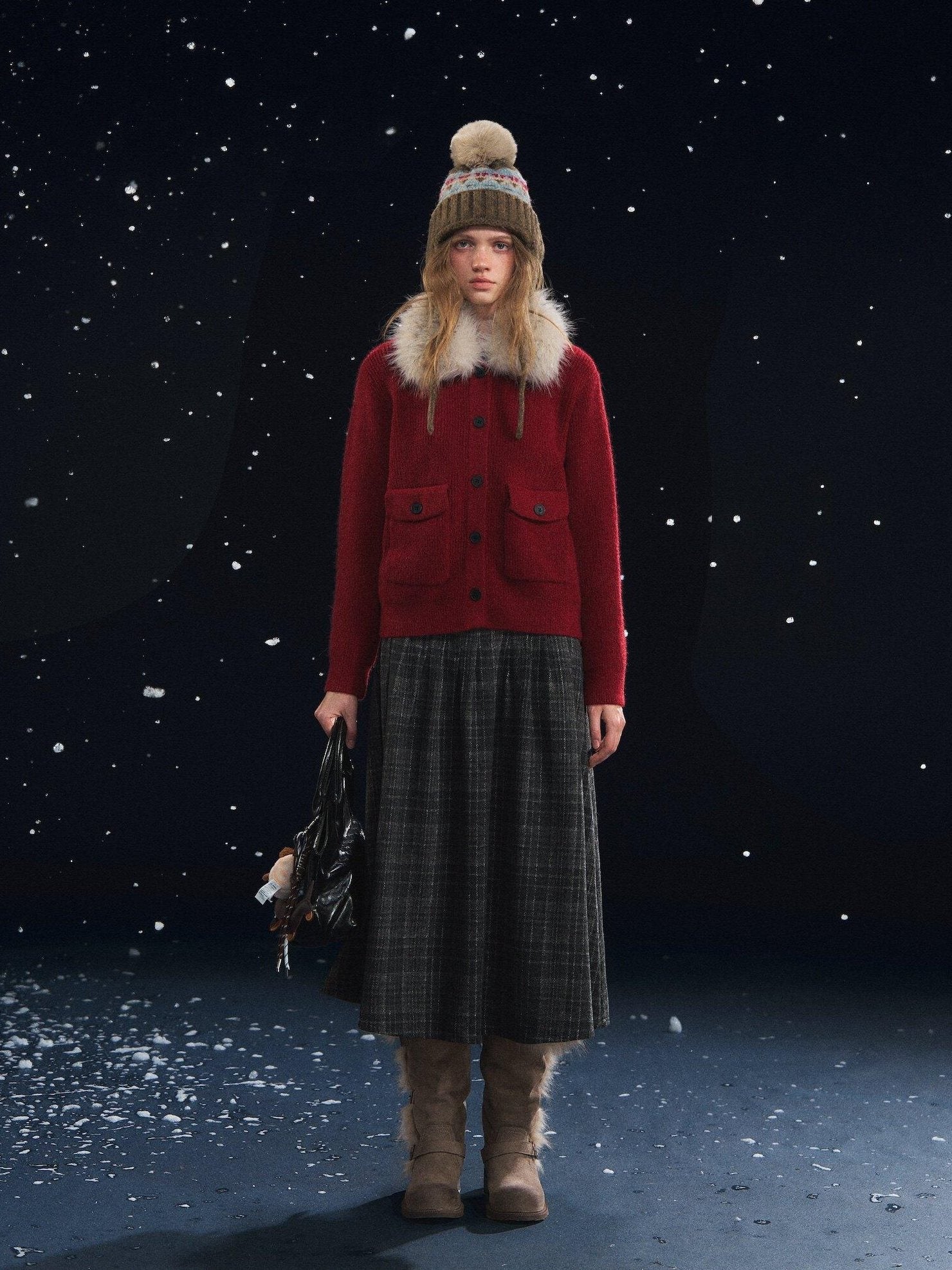 SOMESOWE Cozy Knit Fruit Lapel Button Casual Women Red Oatmeal Cardigans