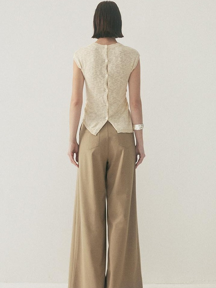 someonesometimes High Waist Stretch Belt Detail Minimalist Polyester Blend Women Wide Leg Pants