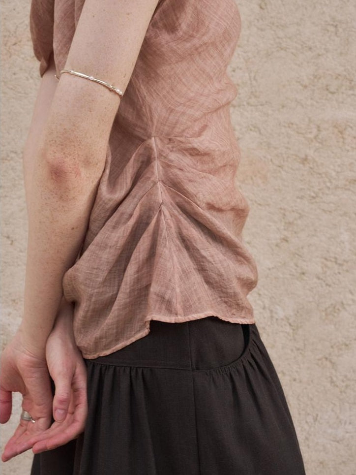 someonesometimes Antibacterial Uv Pure Ramie Pleated Slim One Shoulder Women Brick Pink Tank Tops