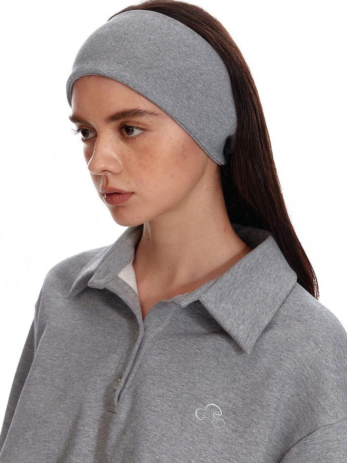 ALINNVSTUDIO Cropped Loose Fit Polo Collar Long Sleeve Commuter Solid Color Sweatshirt