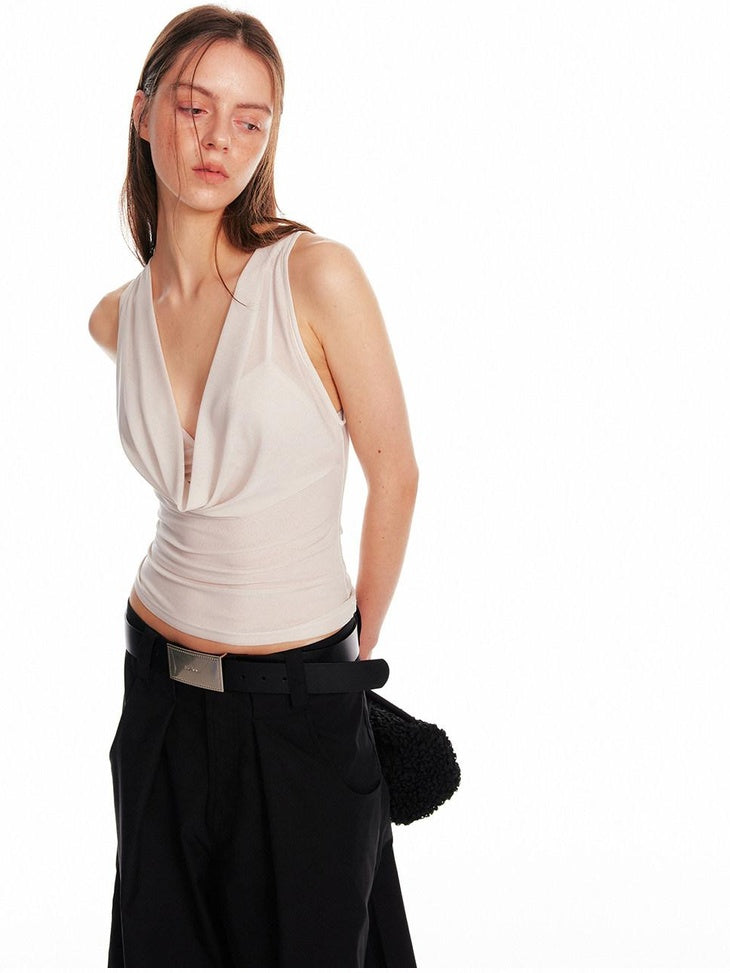 ALINNVSTUDIO Asymmetric Slim Fit Original Design Short Casual Solid Camis Tank Tops