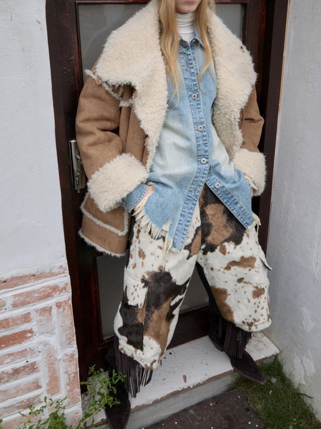 1JINN STUDIO Reversible Vintage Stand Collar Short Button Womens Chic Faux Fur Coats
