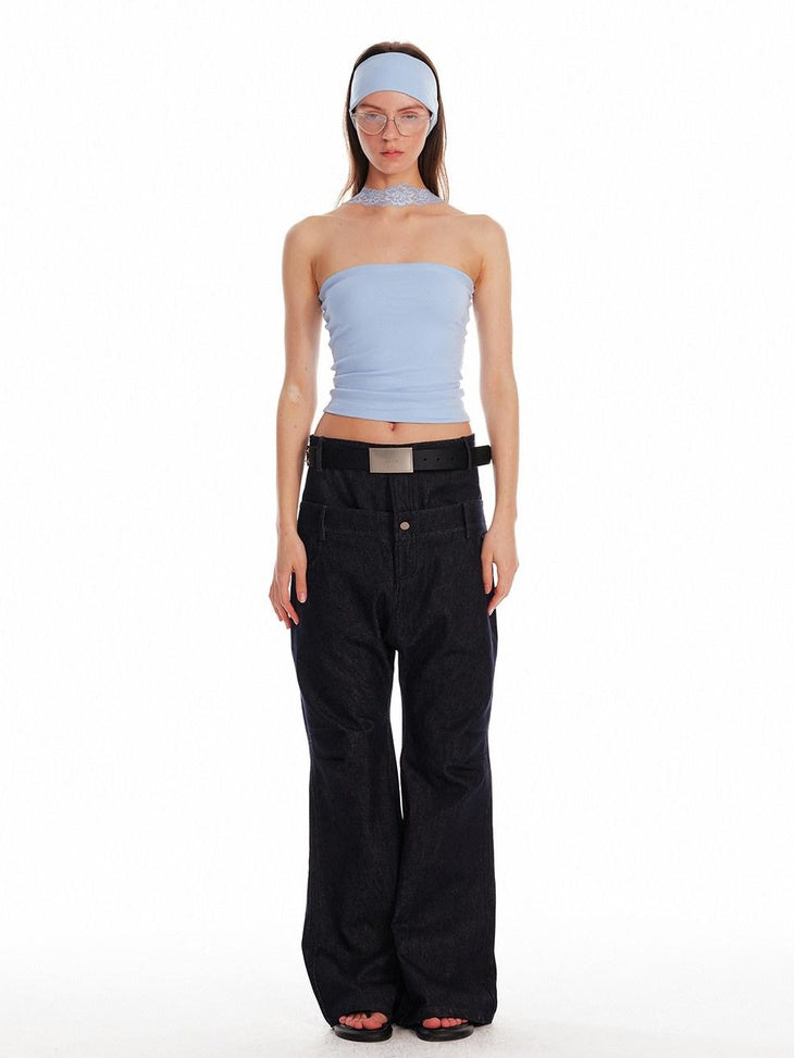 ALINNVSTUDIO Backless Slim Fit Crop Versatile Solid Color Young Women Tube Tops