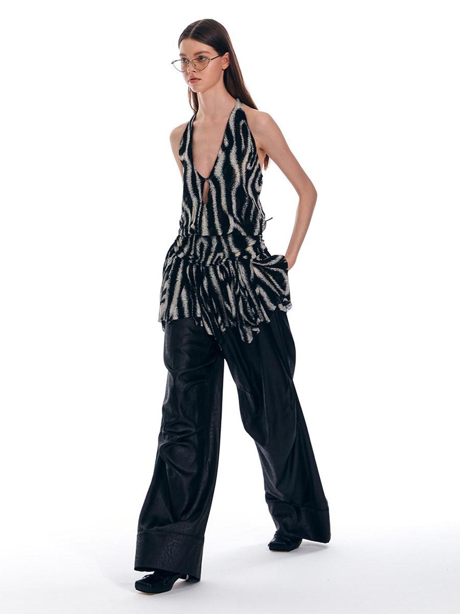 ALINNVSTUDIO Original Design Striped Halter Slim Fit Women No Padding Tank Tops