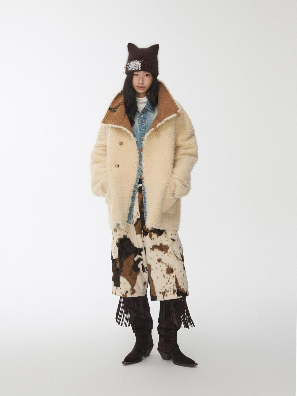 1JINN STUDIO Reversible Vintage Stand Collar Short Button Womens Chic Faux Fur Coats