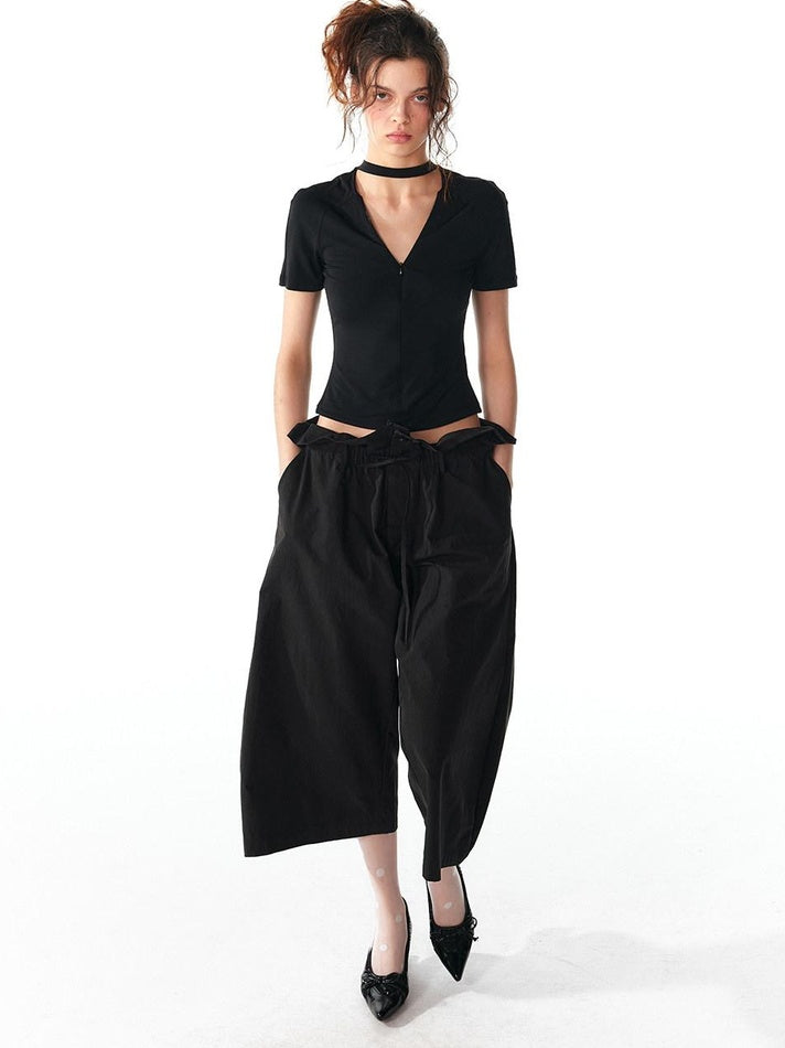 ALINNVSTUDIO Soft Cotton Blend High Waisted Wide Flowing Casual Black White Wide Leg Pants