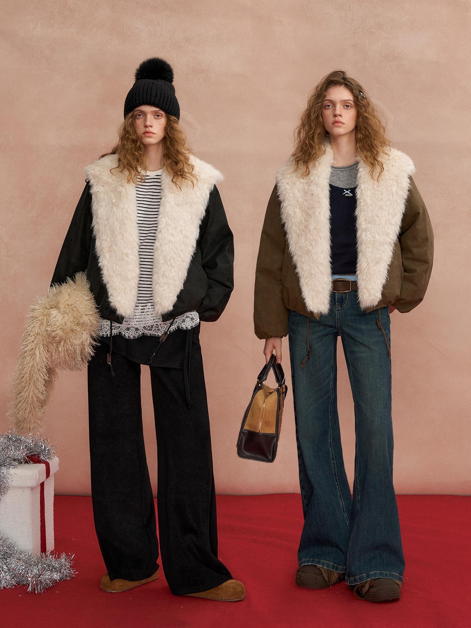 SOMESOWE 90 Percent Duck Down Short V-neck White Fur Collar Women Down Jackets