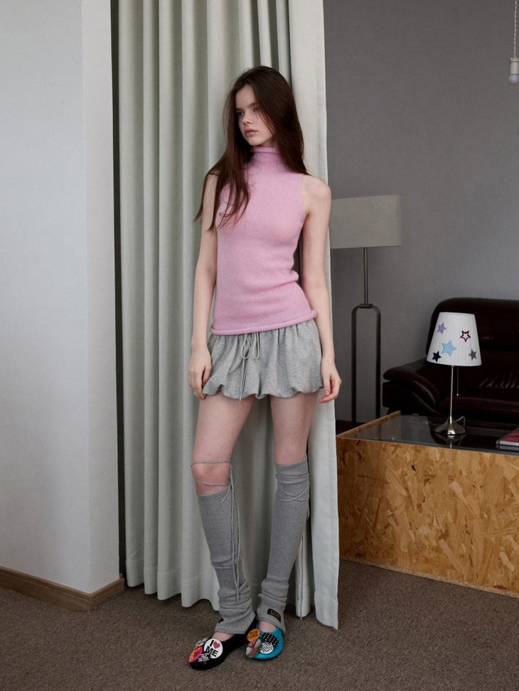 1JINN STUDIO Soft Mohair Wool Blend High Neck Slim Racerback Casual Women Tank Tops