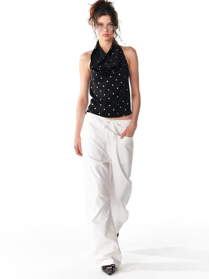 ALINNVSTUDIO Minimalist 100 Percent Polyester Low Waist Zip Fly Loose Wide Leg Pants