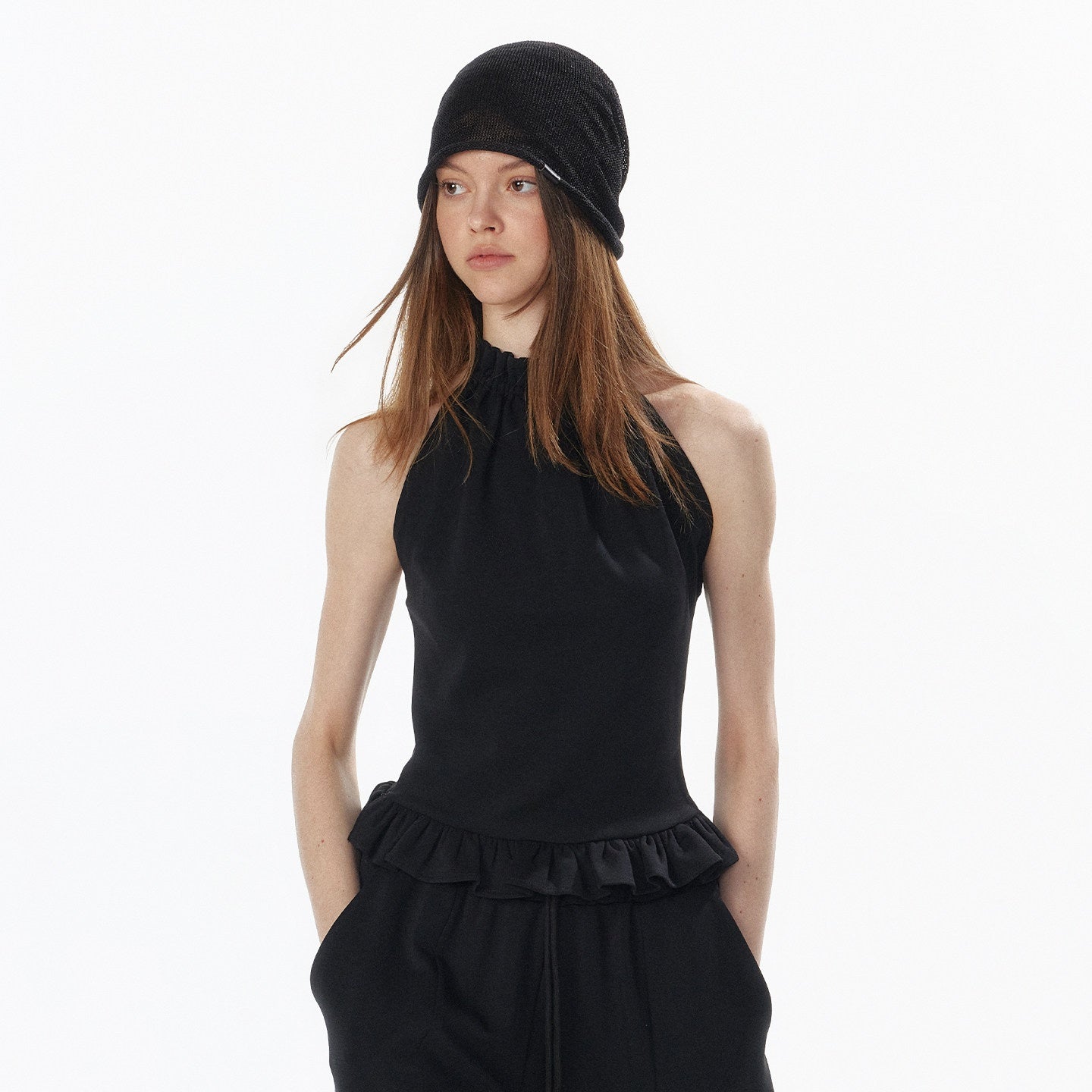 ALINNVSTUDIO_Ruffle_Trim_Cropped_Fitted_Waist_Halter_Mock_Neck_Women_Modal_Blend_Tank_Tops_MISSTT