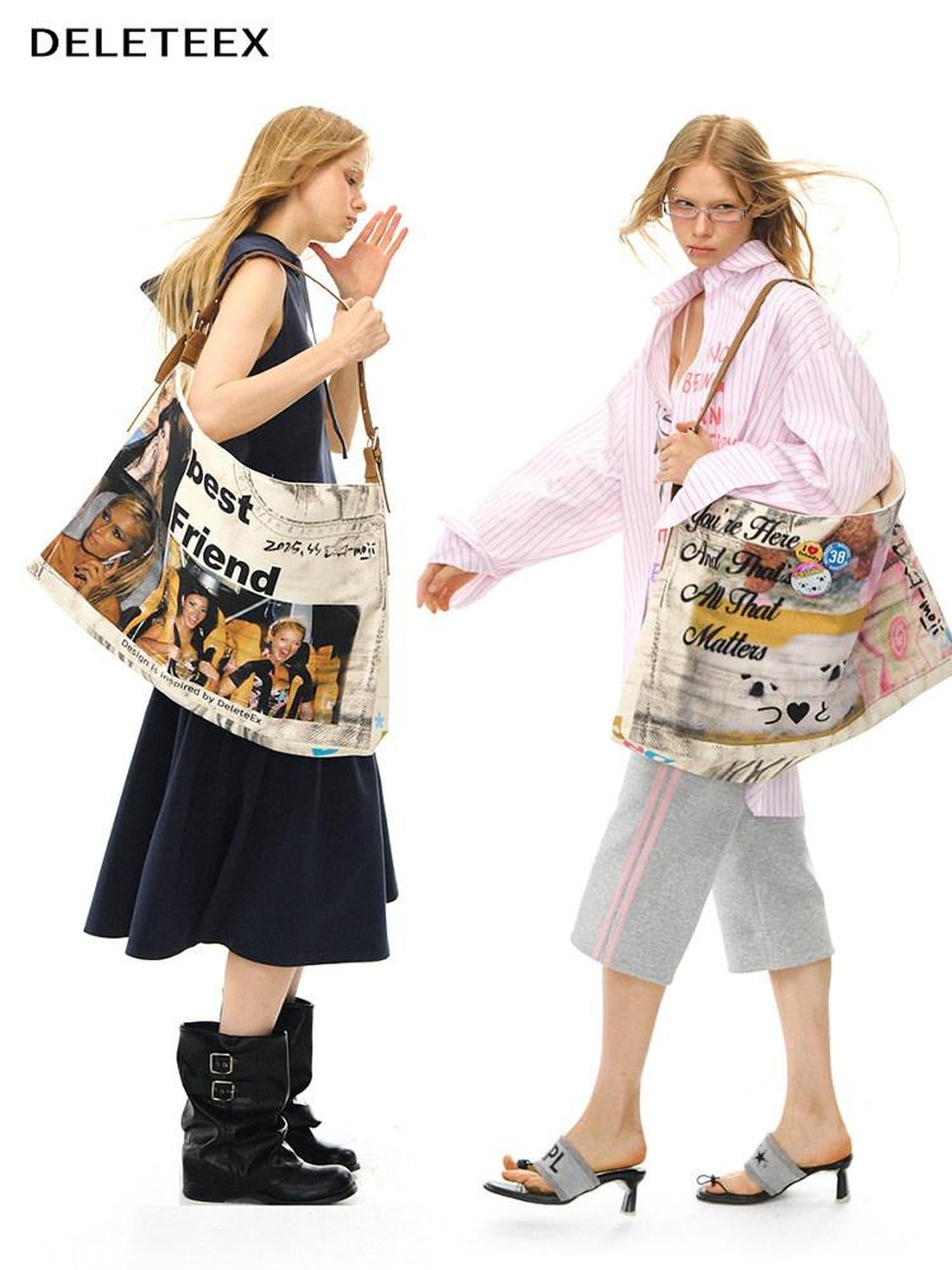 DeleteEx Lightweight Foldable Zippered Print Single Strap Unisex Everyday Tote Bags