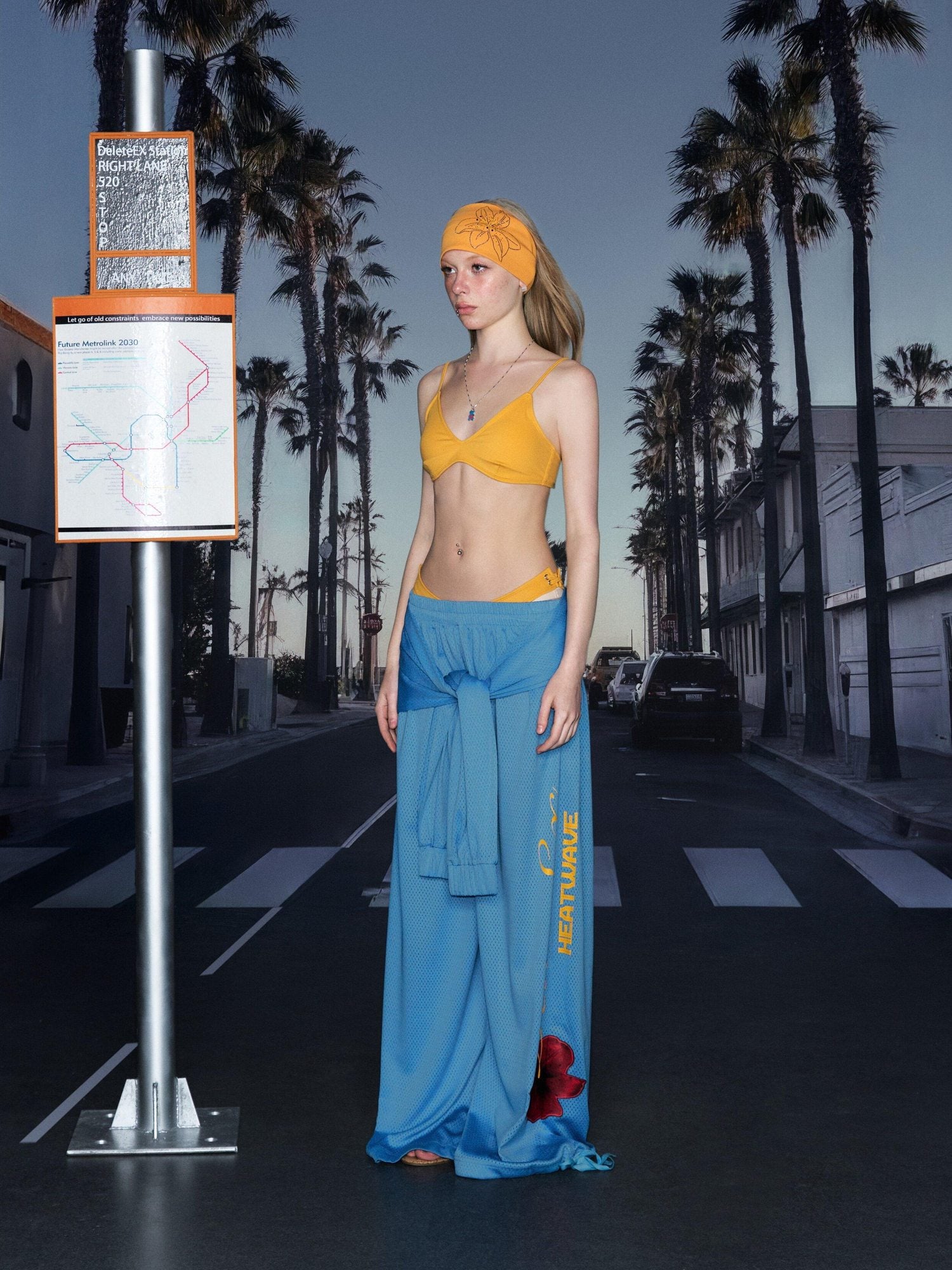 DeleteEx Comfortable Loose Original Design Natural Waist Blue Polyester Wide Leg Pants
