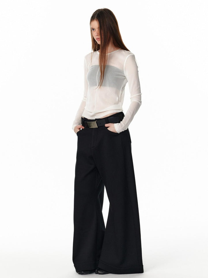 ALINNVSTUDIO Plaid Low Rise Loose American Style Zipper Front Women Wide Leg Pants