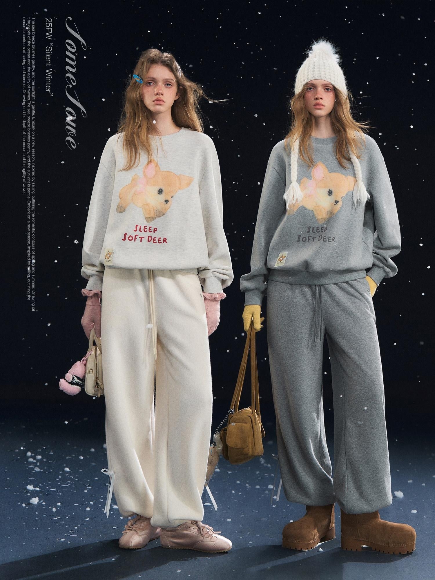 SOMESOWE Cartoon Print Oversized Crewneck Loose Fit Long Sleeve Commuter Sweatshirt