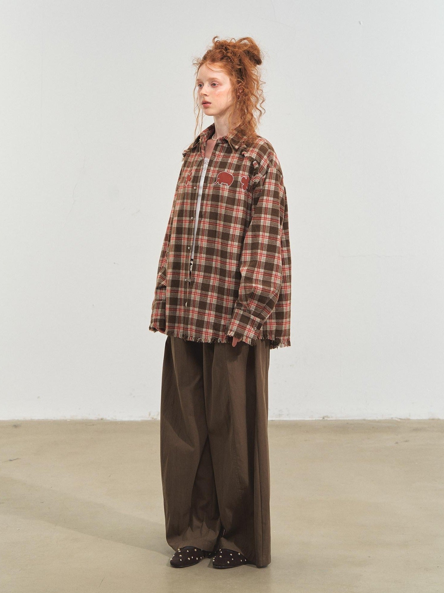 SOMESOWE Original Plaid Pocket Button Natural Waist Cotton Blend Women Wide Leg Pants