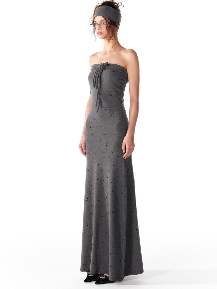 ALINNVSTUDIO Elegant Halter Neck Cinched Waist Modal Sleeveless Solid Black Grey Maxi Dresses