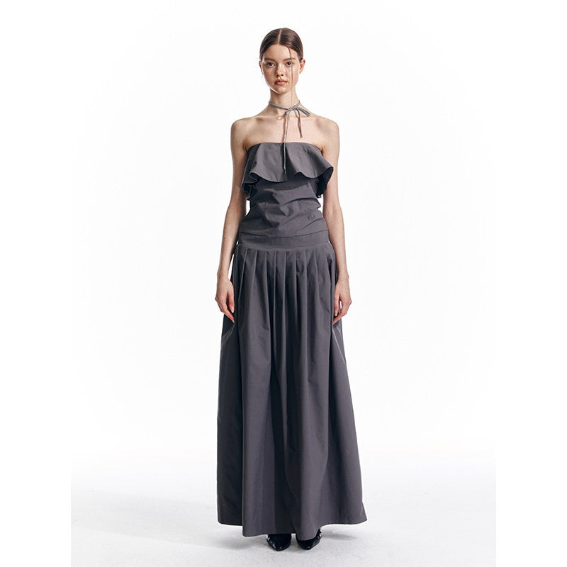 ALINNVSTUDIO_Sexy_Bandeau_Cinched_Waist_Sleek_Black_And_Grey_Women_Party_Maxi_Dresses_MISSTT