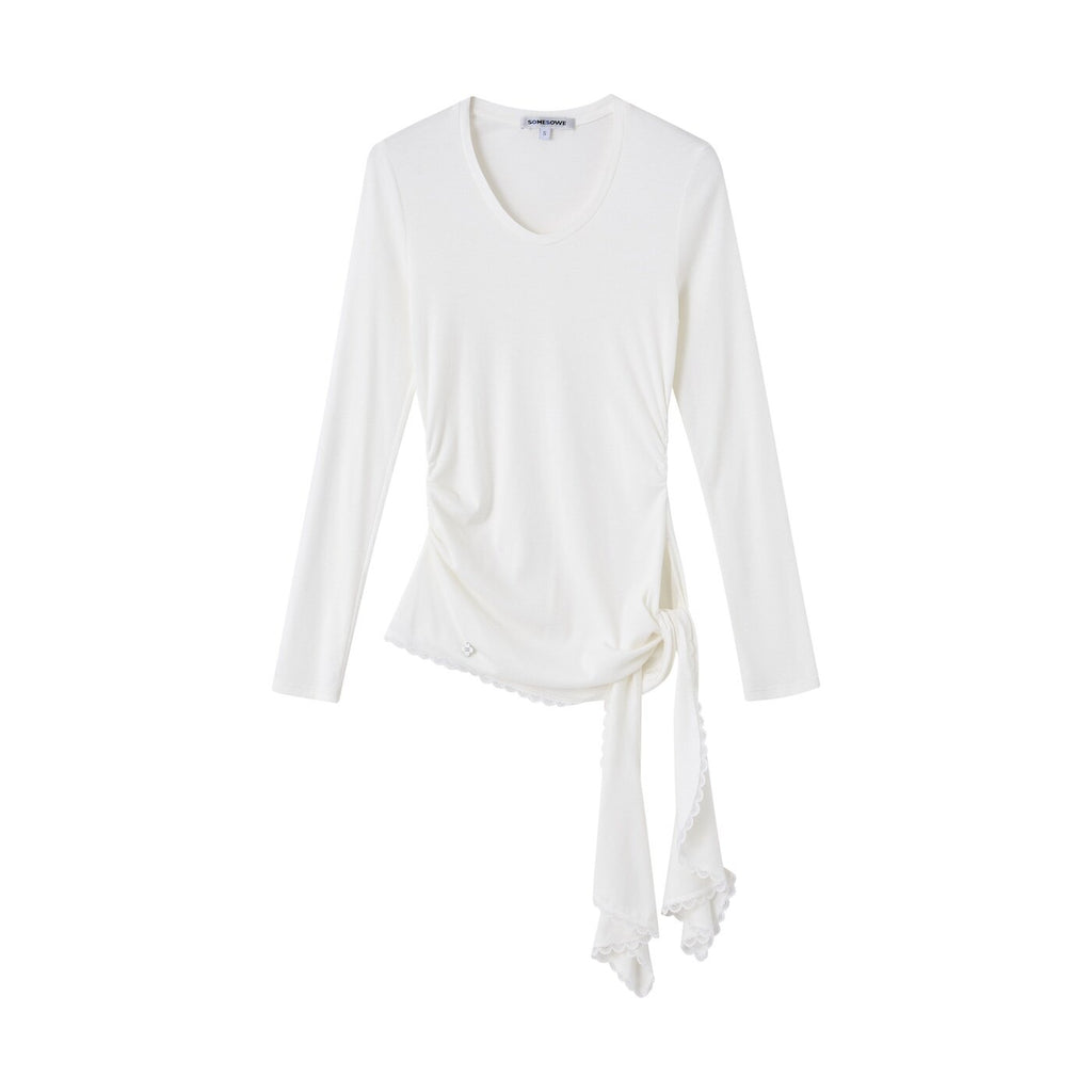 SOMESOWE_Viscose_Shirred_Casual_Loose_Womens_Round_Neck_White_Long_Sleeve_T-Shirts_MISSTT