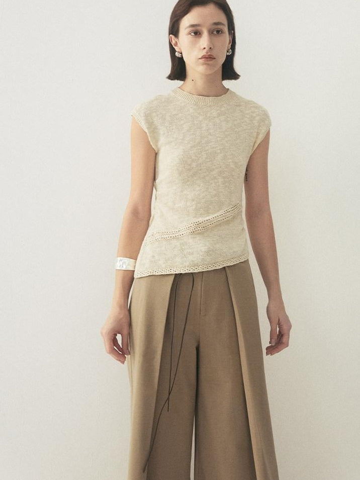 someonesometimes High Waist Stretch Belt Detail Minimalist Polyester Blend Women Wide Leg Pants