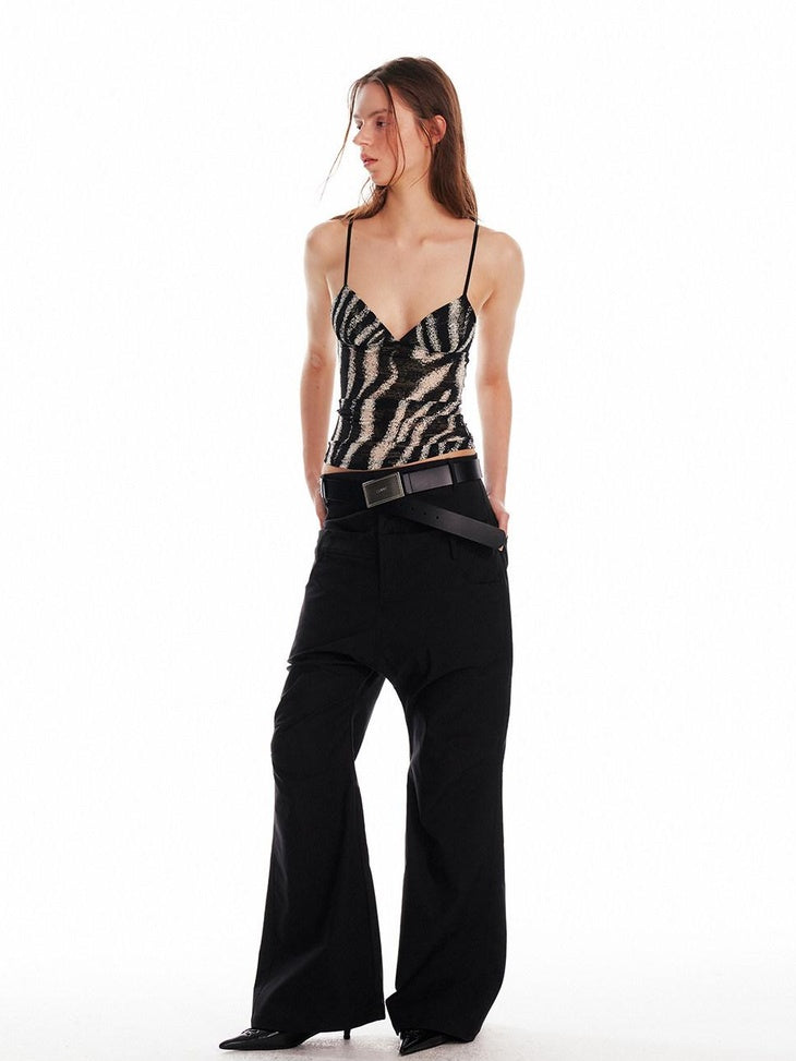 ALINNVSTUDIO Original Slim Fit Zebra Print Spaghetti Strap No Pad Button Front Camisoles