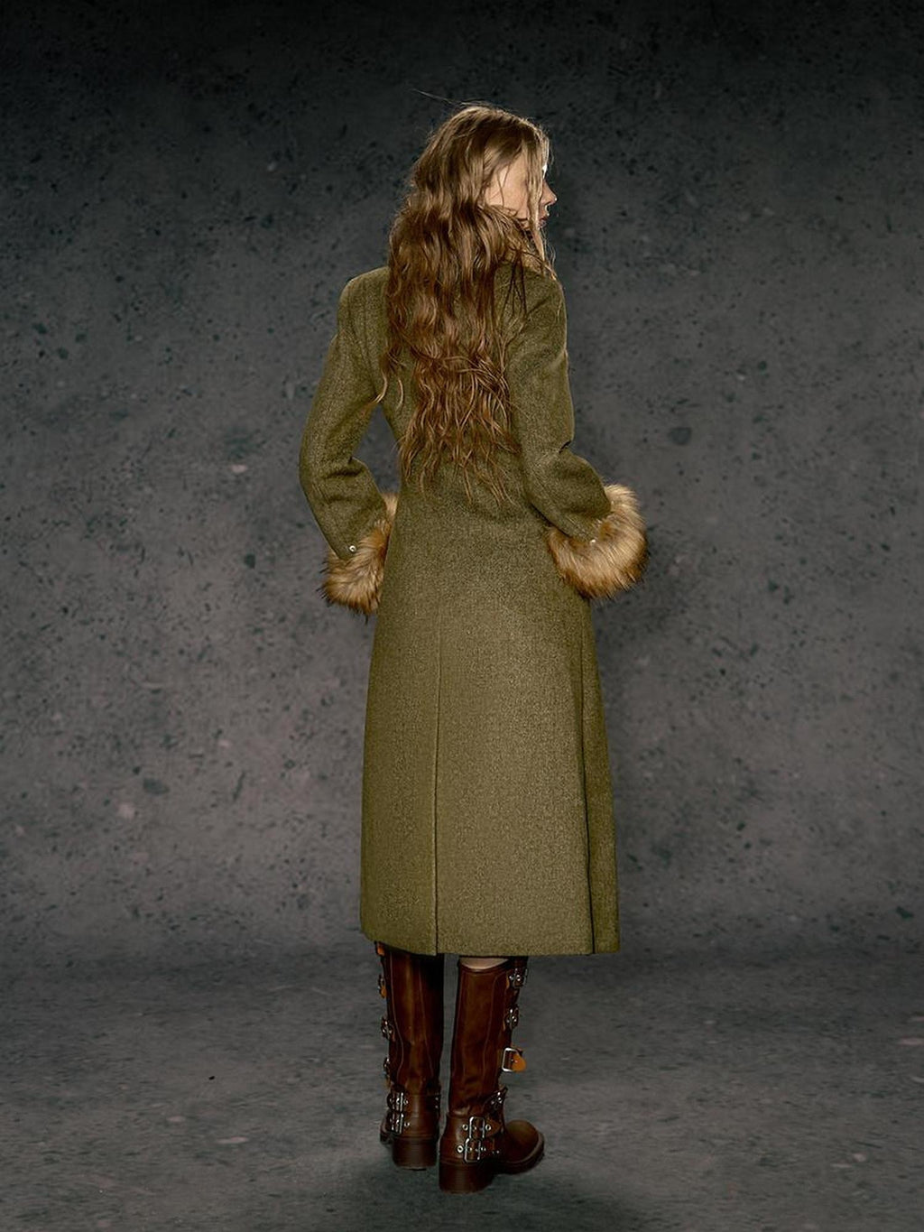 DeleteEx Wool Blend Vintage Commuter Double Breasted Midlength Yellow Green Wool Coats