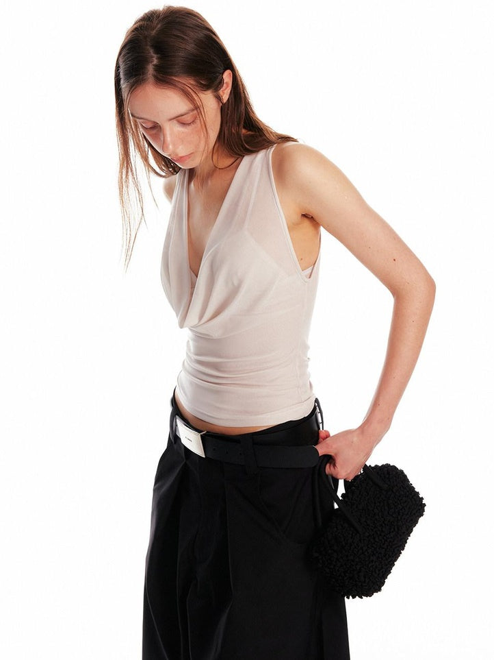 ALINNVSTUDIO Asymmetric Slim Fit Original Design Short Casual Solid Camis Tank Tops