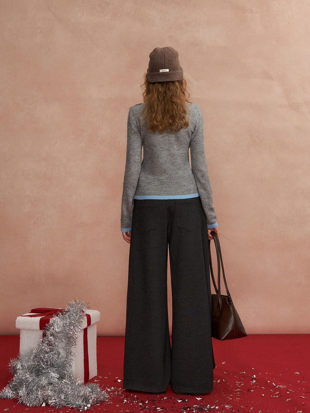 SOMESOWE Pleated Pockets Bow Print Natural Waist Casual Women Wide Leg Pants